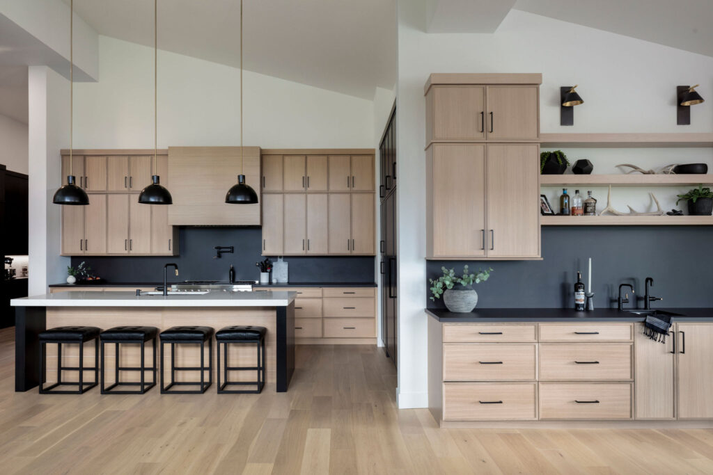 Wildflower custom home - wide view showing kitchen and coffee bar areas