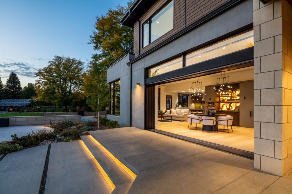 Chateau Brot exterior view featuring pocketed lift and slide doors with zero threshold.