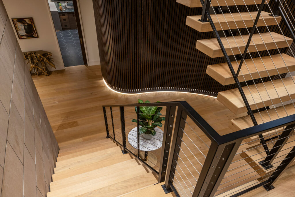 View of the stairway in custom home remodel, Chateau Brot