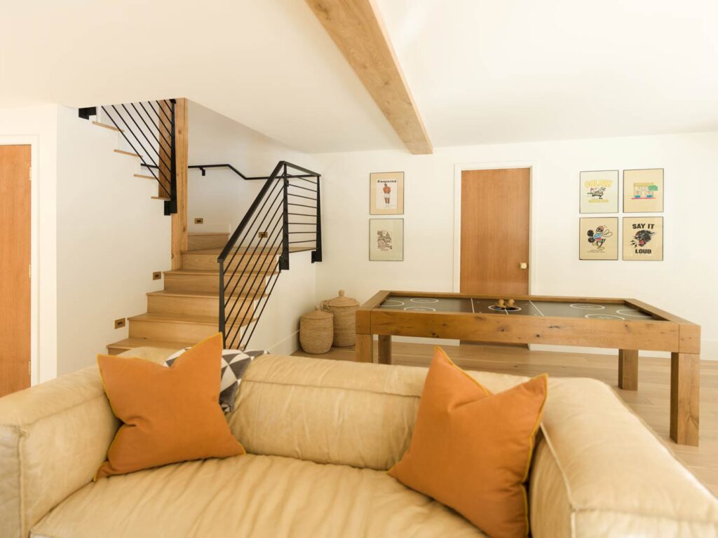 Bonus Room couch and foosball