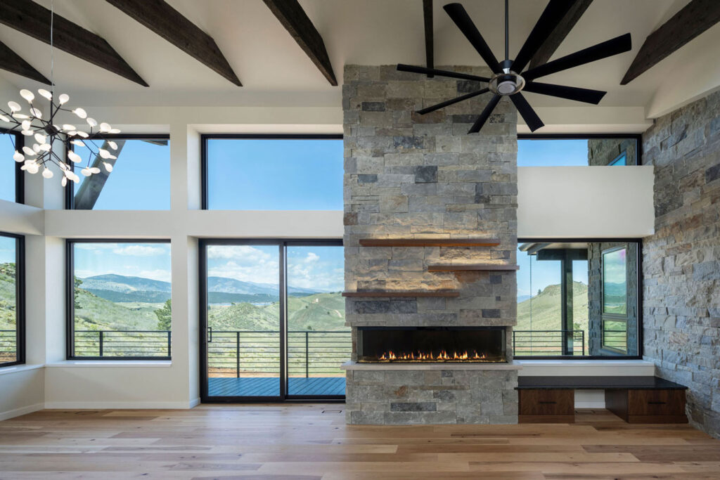 Custom-built living room and fireplace.
