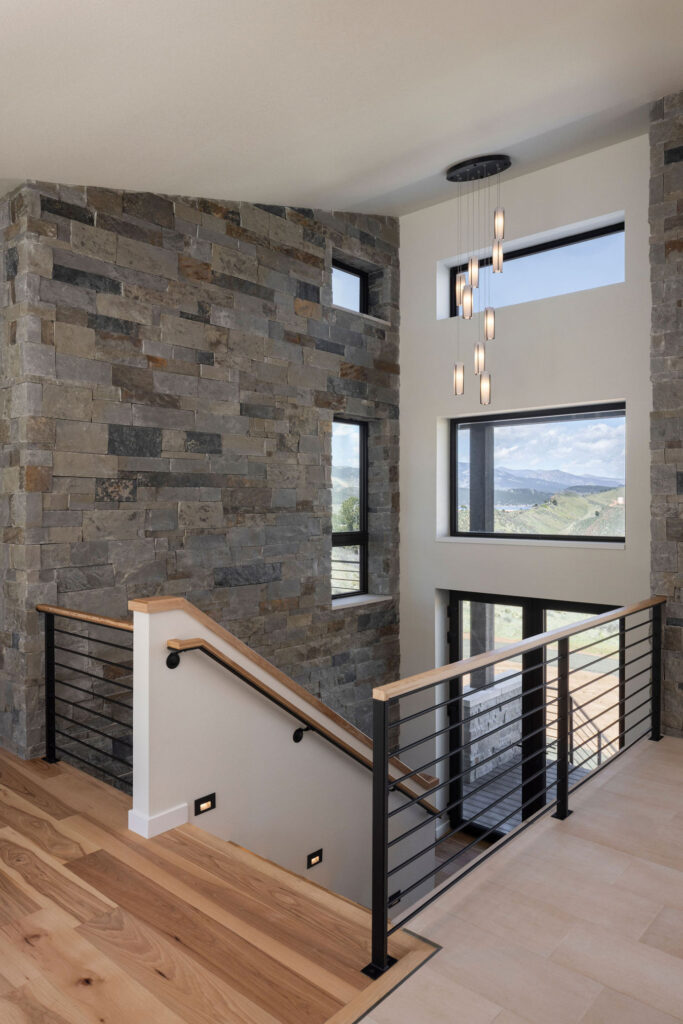 rock wall stairway with mountain views
