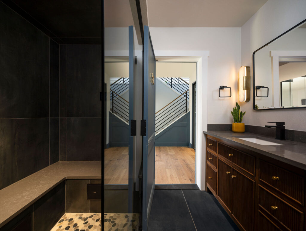 basement remodel with full walk in shower