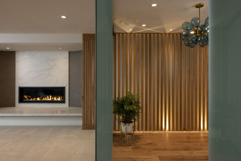 basement remodel with fireplace
