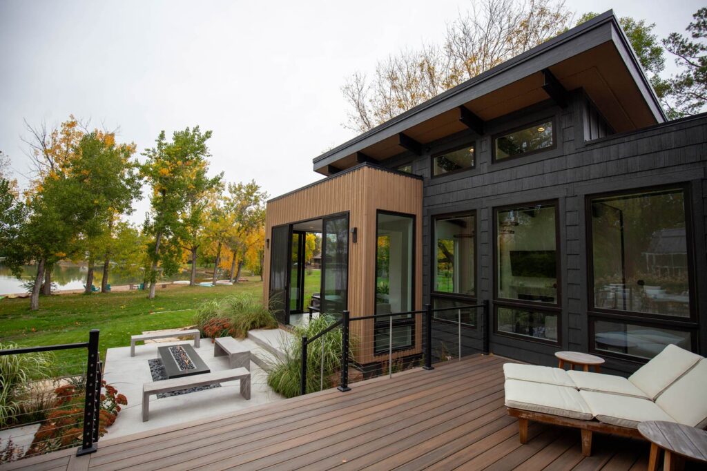Custom Home Lakefront Lookout - exterior view of deck and lake