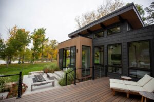 Custom Home Lakefront Lookout - exterior view of deck and lake