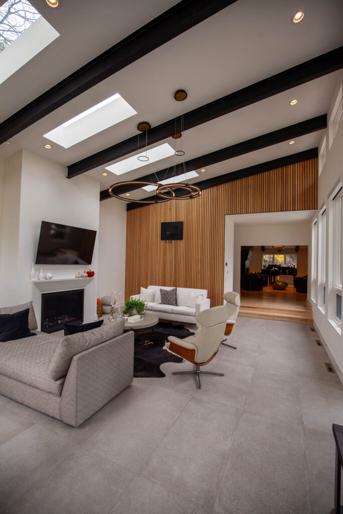 Lakefront Lookout - interior living room with skylights
