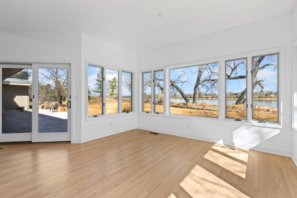 living room overlooking lake
