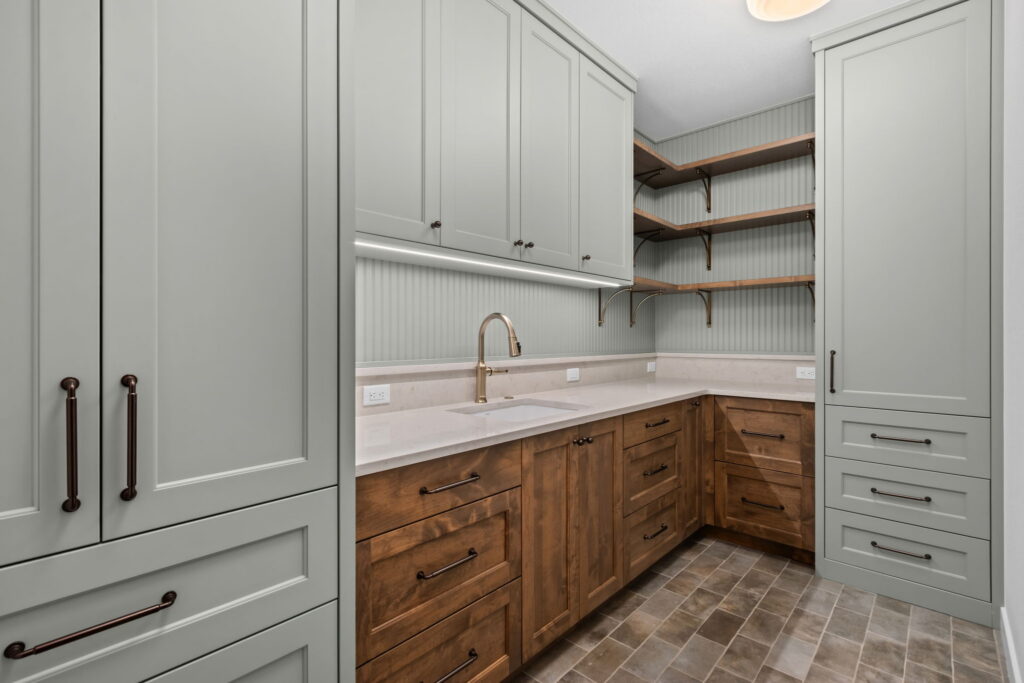modern farmhouse bathroom with storage